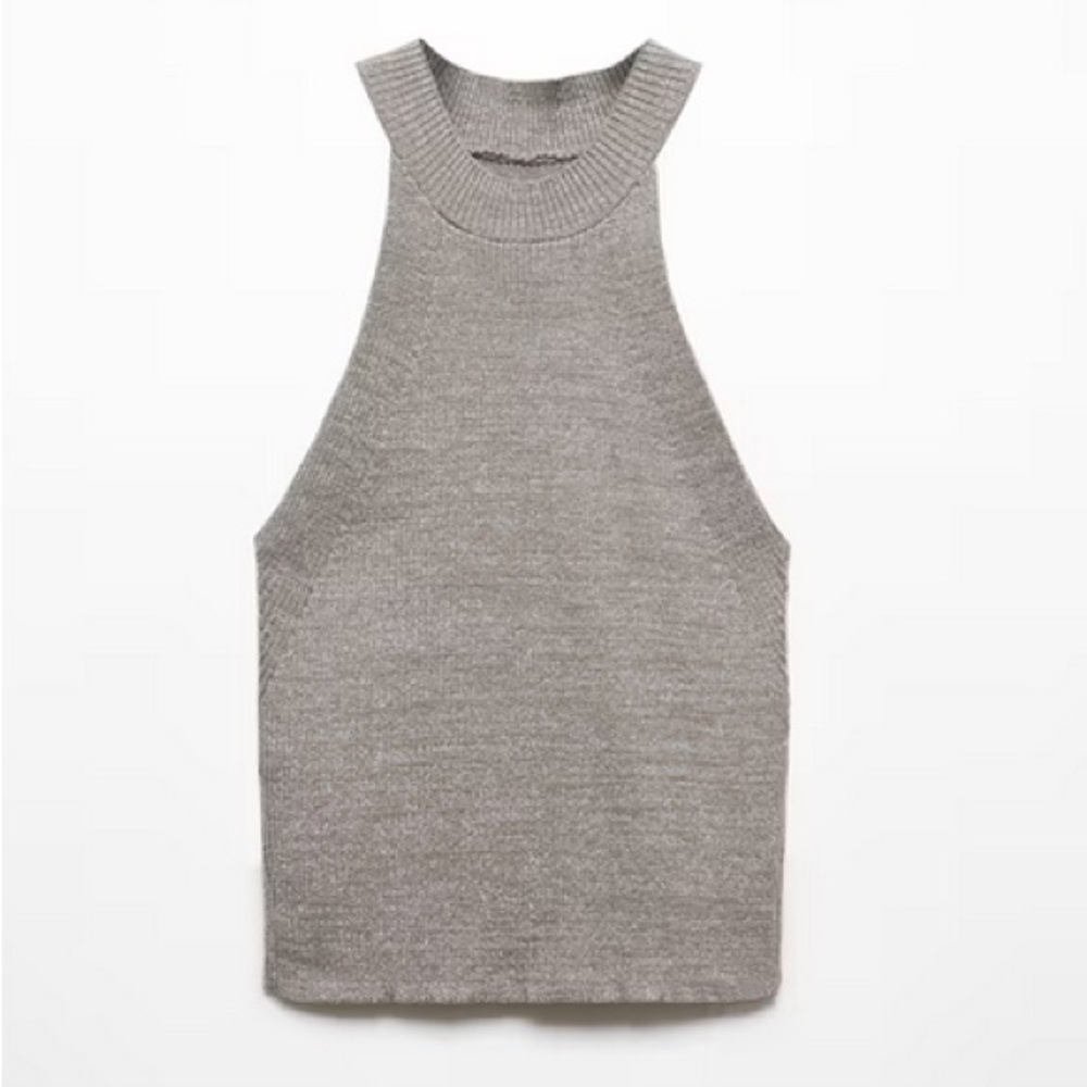 Mango Lurex Halter Neck Fine Knit Sleeveless Top In Silver Size M NWOT - Picture 6 of 15
